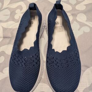 Blue Slip-On Knit Sneakers